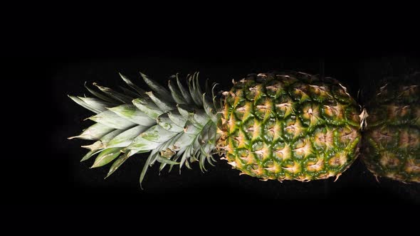 Vertical - Slow Pan in on Fresh Yellow Pineapple in Black Background - Fruit Concept