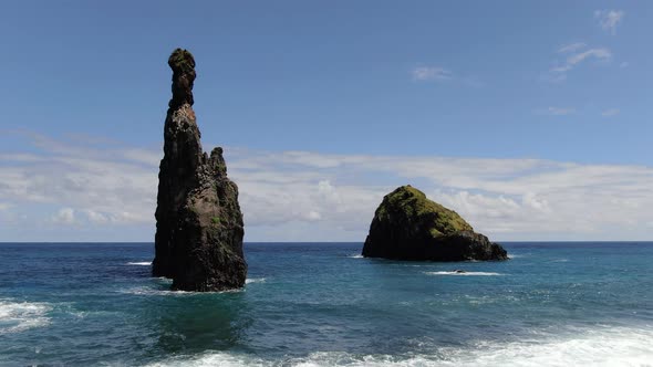 Ilheus da Rib and Ilheus Janela rocks in Atlantic Ocean, Madeira, Portugal