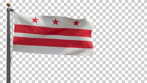 Washington D.C City Flag (Virginia, USA) on Flagpole with Alpha Channel - 4K