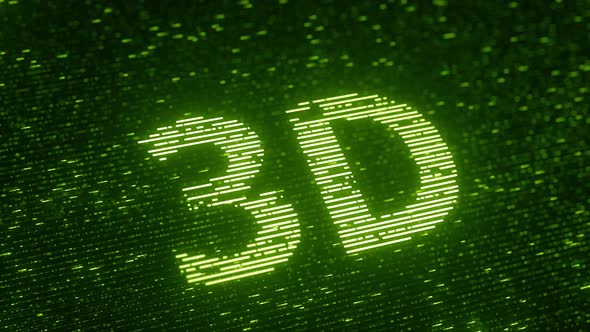 Green 3D Text Made with Flying Luminescent Particles