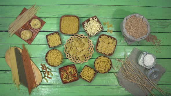 Set of Different Types of Pasta and Noodles.