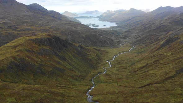 Aerial view of Anderson Bay, Unalaska, Alaska, United States..