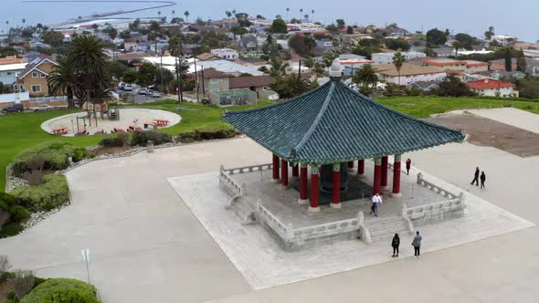 AERIAL SPEED UP: Korean Friendship Bell, San Pedro, California (Flying Around)