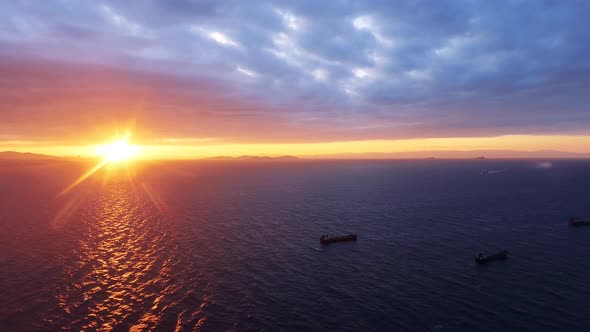 sunrise view with drone shot above sea timelapse