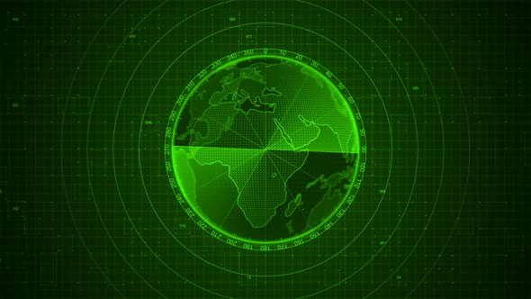 New Green Color 3d rotated world map Radar Hud Animation