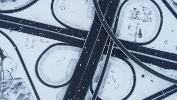 Freeway Intersection Snow-Covered in Winter