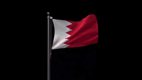 Bahrain Flag On Flagpole With Alpha Channel