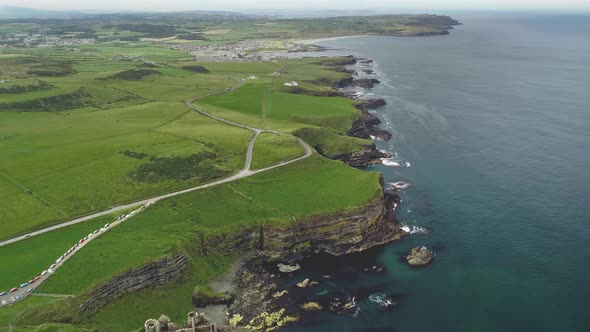 Ireland Farmland Ocean Bay Aerial View Rocky Shore of Antrim County