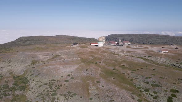 Serra da Estrela tower viewpoint, Portugal. Aerial forward