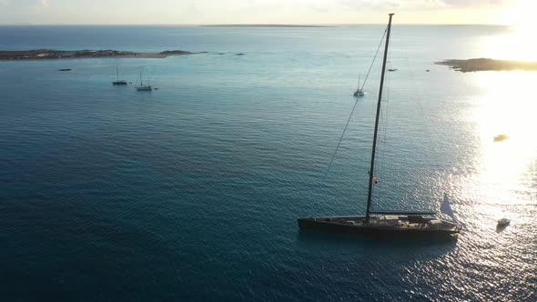 Aerial View Over Clear Beach Turquoise Water Formentera Ibiza