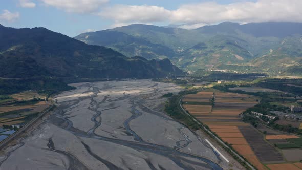 Drone fly over paddy rice field