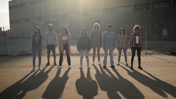 Group of Activist People Stand Facing the Camera During a Protest March