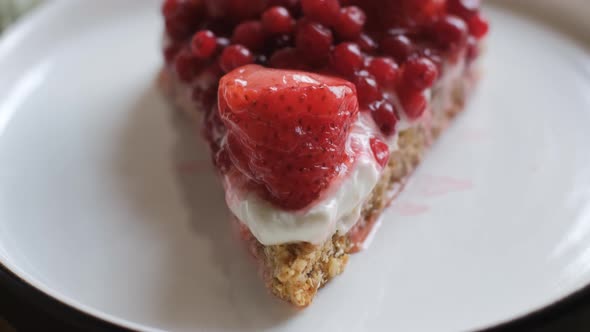 Macro Shot of Pie with Red Berries on Plate