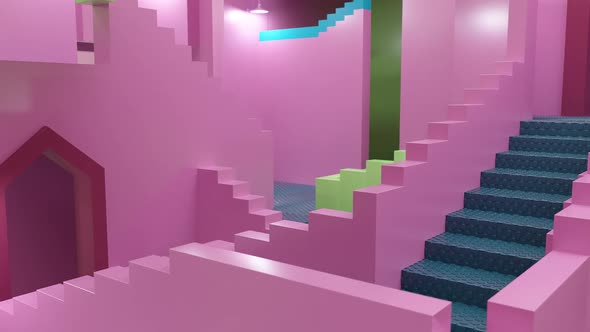 Colorful intricate buildings and stairs