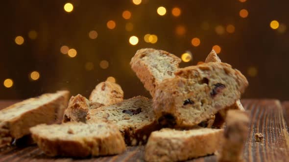 Cantucci Cookies are Falling on a Wooden Surface