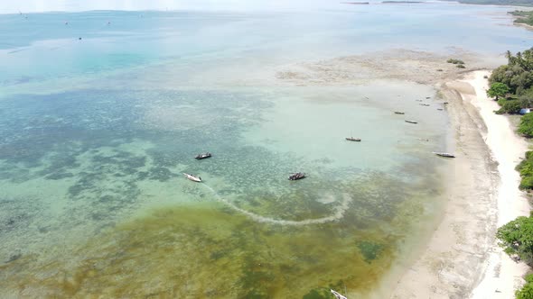 Boats in the Ocean Near the Coast of Zanzibar Tanzania