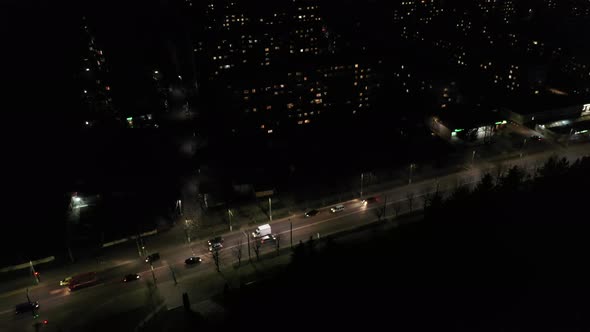 Aerial V Iew Night City Car Road