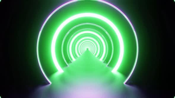 Green With Purple Light Ring Tunnel Background Vj Loop 4K