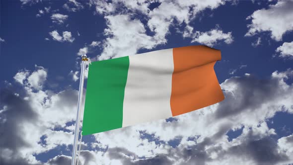 Ireland Flag With Sky 4k