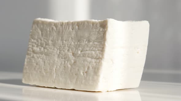 Fresh cow milk cheese 4K close-up footage