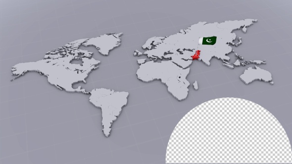 Pakistan Flag On Extruded World Map