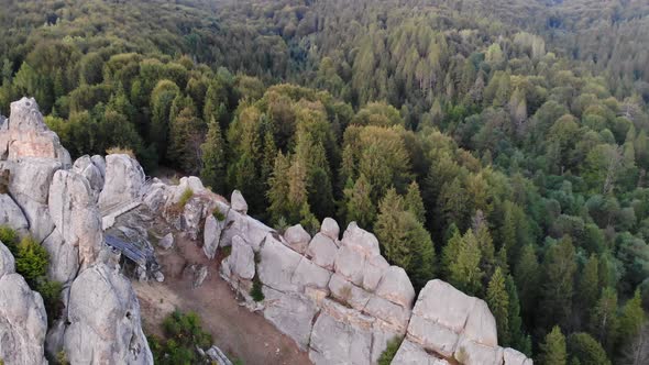 Aerial Drone Footage Flying Near Rocks of Famous Tustan Fortress