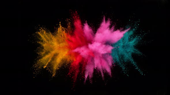 Super Slow Motion Shot of Color Powder Explosion Isolated on Black Background at 1000Fps.