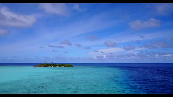 Aerial top view seascape of paradise shore beach trip by blue sea and white sandy background of a da