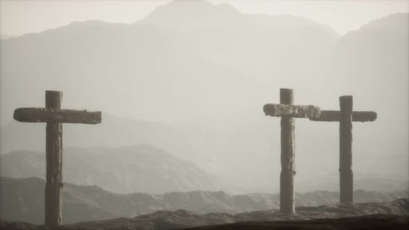 Wooden Crucifix Cross at Mountain