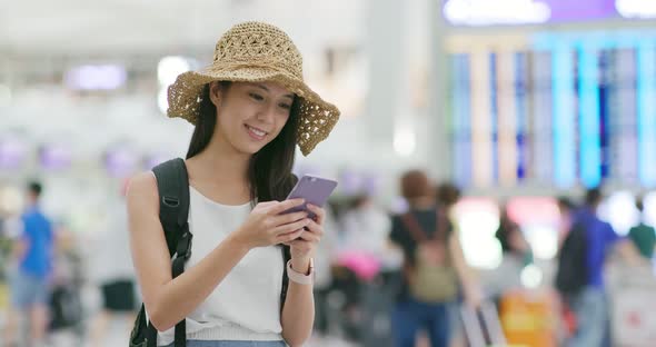 Woman go travel, waiting at airport