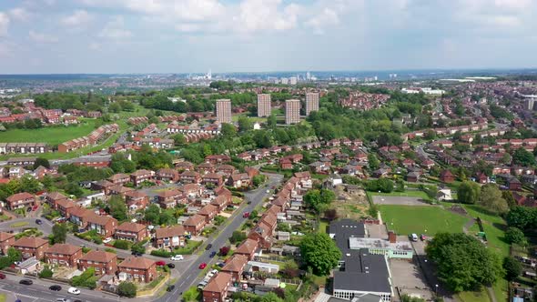 Aerial drone footage of the town of Bramley which is a district in west Leeds, West Yorkshire