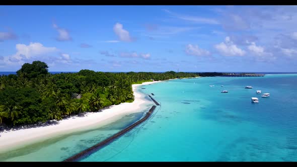 Aerial above tourism of beautiful shore beach wildlife by blue water with white sandy background of 