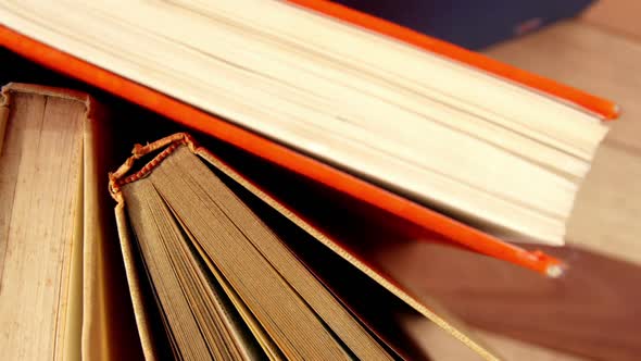 Various books on a desk