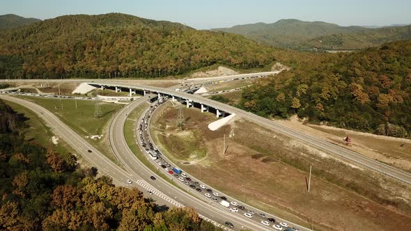 Aerial View of the Motorway Traffic Jam on Highway Road