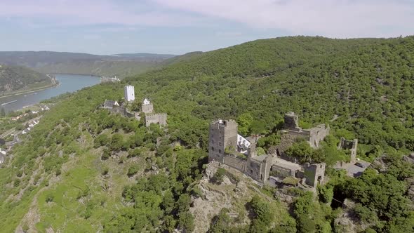 Flying by two old german castles on a mountain.