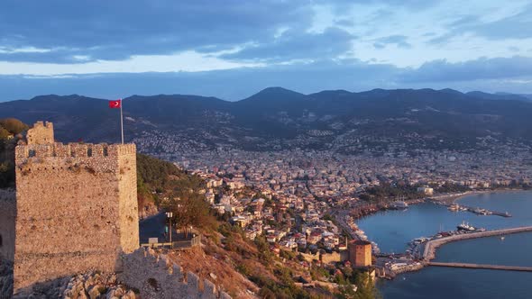 Alanya Castle - Alanya Kalesi Aerial View. Turkey