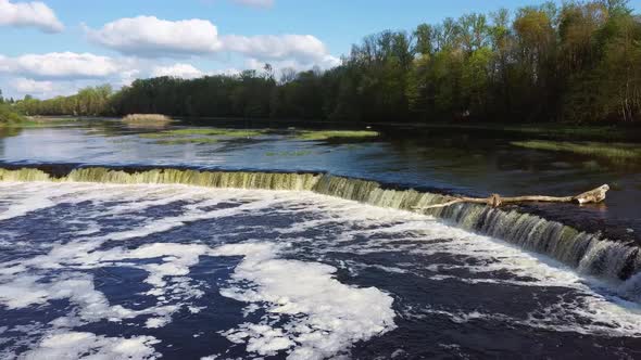 Flying Fish at Ventas Rumba Waterfall in Latvia, Aerial Shot