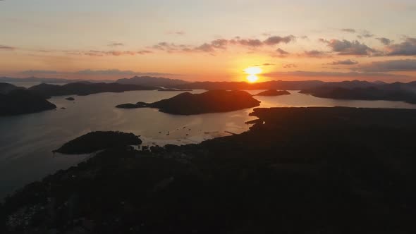 Beautiful Sunset Over Sea and Island Palawan Philippines