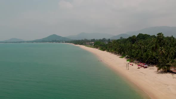 Drone view of Maenam beach, north Koh Samui, Thailand