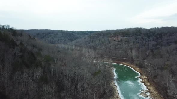 Aerial Wintry Mountain River Landscape