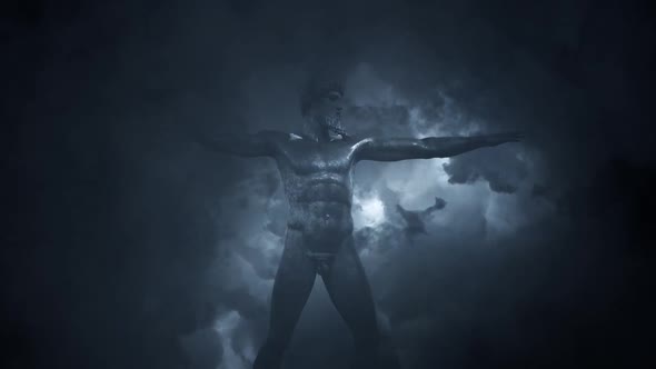 Sculpture Of The God Zeus In A Lightning Storm