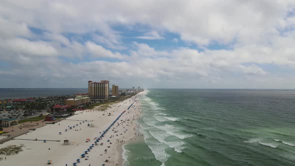 Spring Break Concept - Popular Florida Vacation Spot on Pensacola Beach. Aerial Drone Landscape View