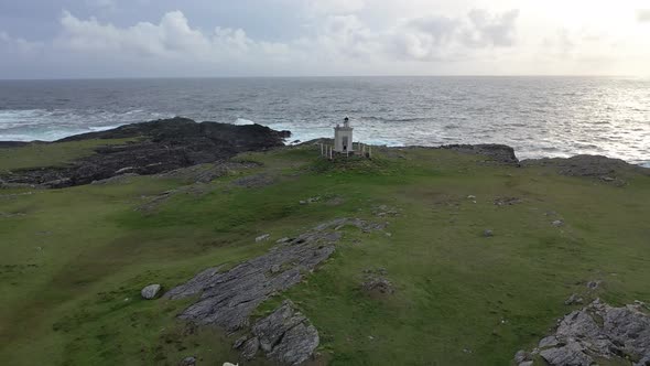 Aerial View of the Coastline at Dawros and Signal Tower in County Donegal - Ireland