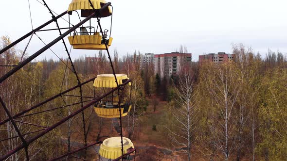 Chernobyl Exclusion Zone. Pripyat. Aerial. Abandoned Ferris Wheel