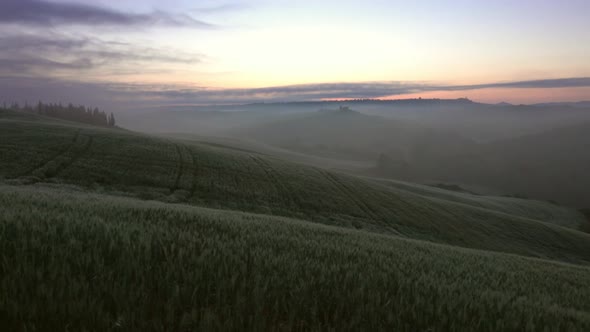 Tuscany Landscape at Sunrise in Italy