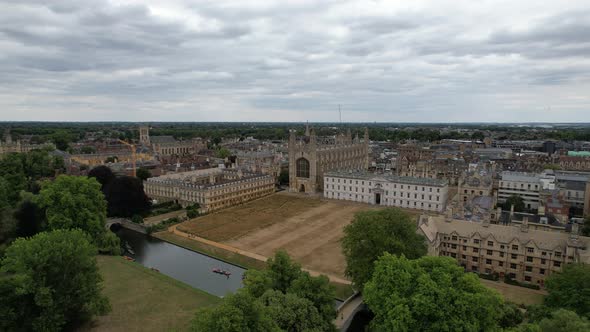 Cambridge City centre England pan drone aerial view 4K footage summer 2022