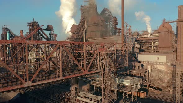 Aerial View. Blast Furnace Construction. Metallurgical Plant, Cargo Crane