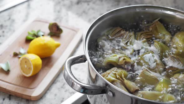 Boiling and Cooking Artichokes in Saucepan