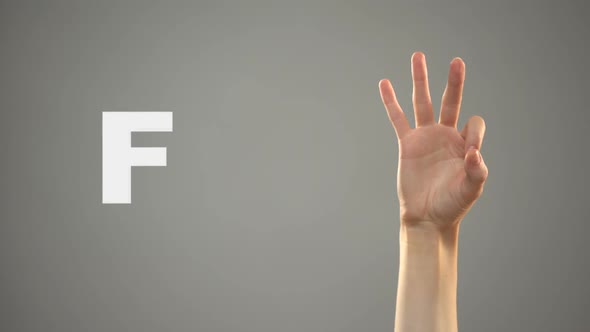 Letter F in Sign Language, Hand on Background, Communication for Deaf, Lesson