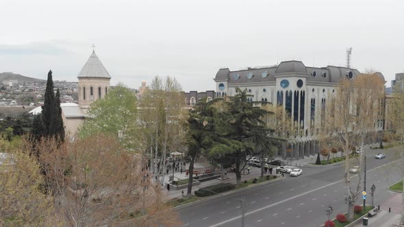 Aerial view on Kashveti Church of St. George on Shota Rustaveli Avenue